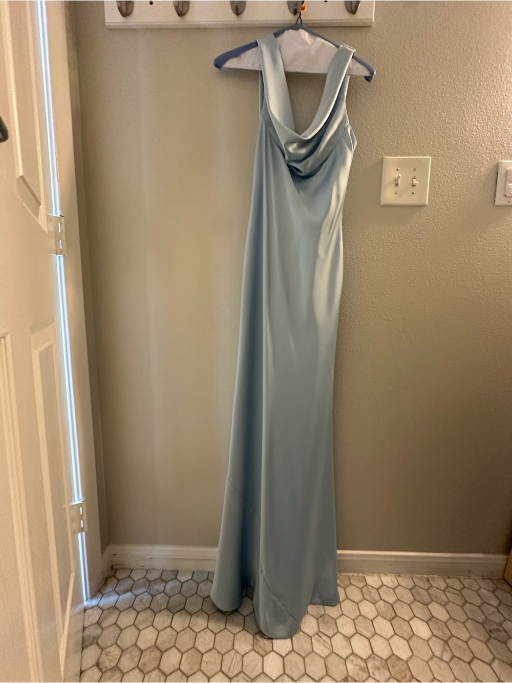 Azazie Sky Blue Cheryl Cowl Neck Maxi Dress